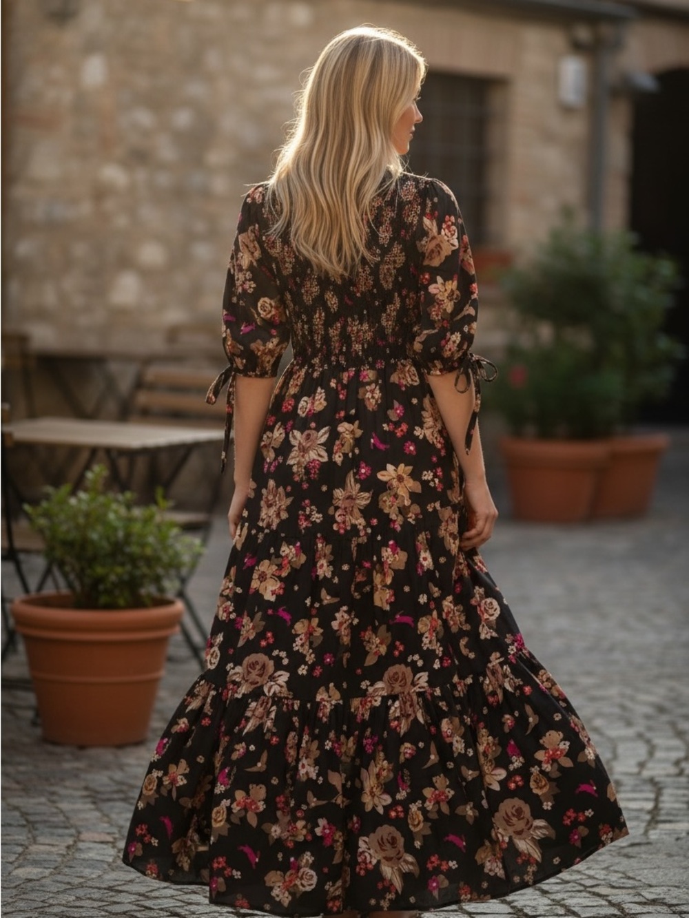 kate spade Black Floral Maxi Dress with Pink and Beige Blooms - Picture 2 of 9